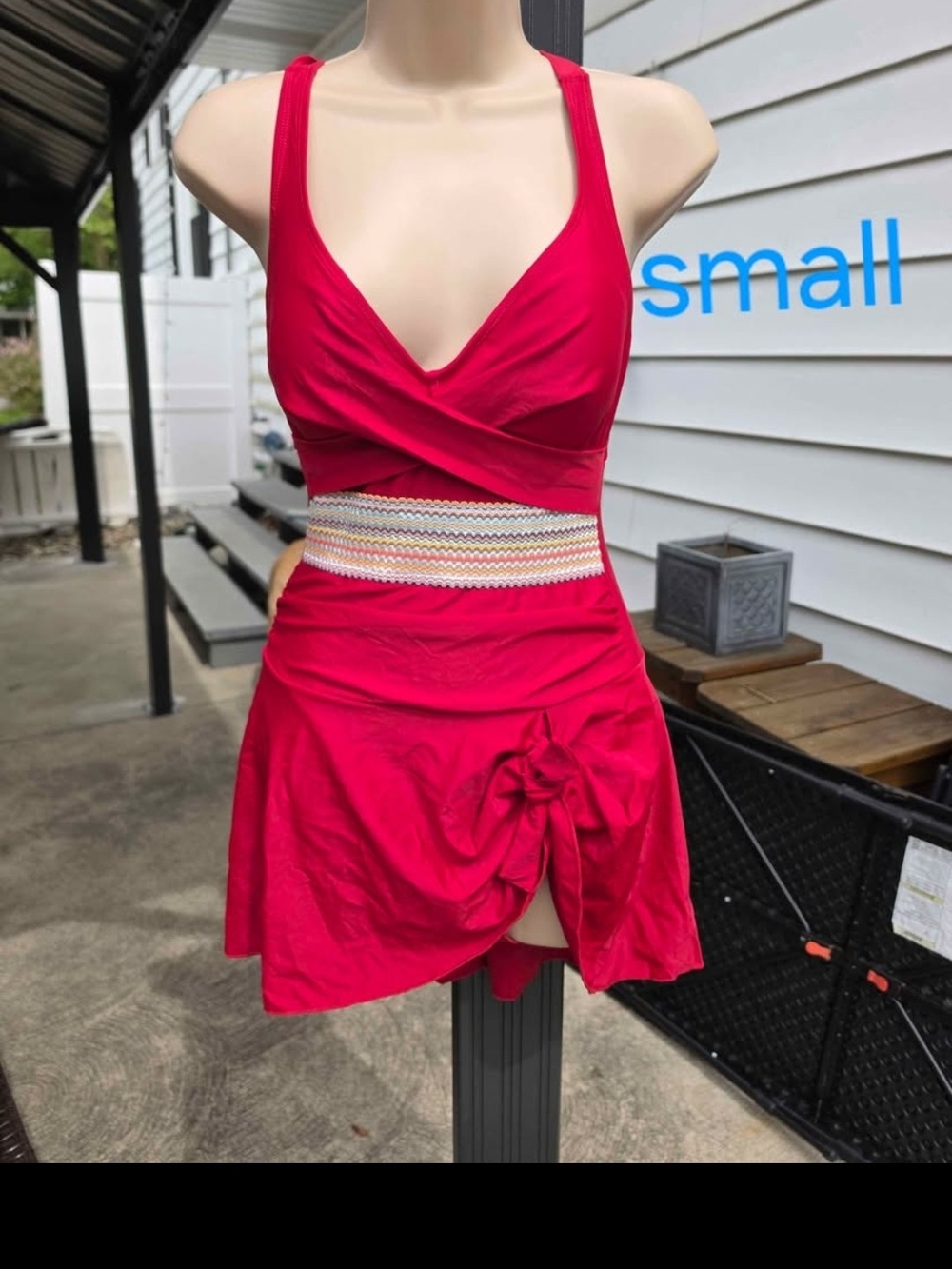 Fuchsia Wrap Front Swim Dress with Decorative Waistband